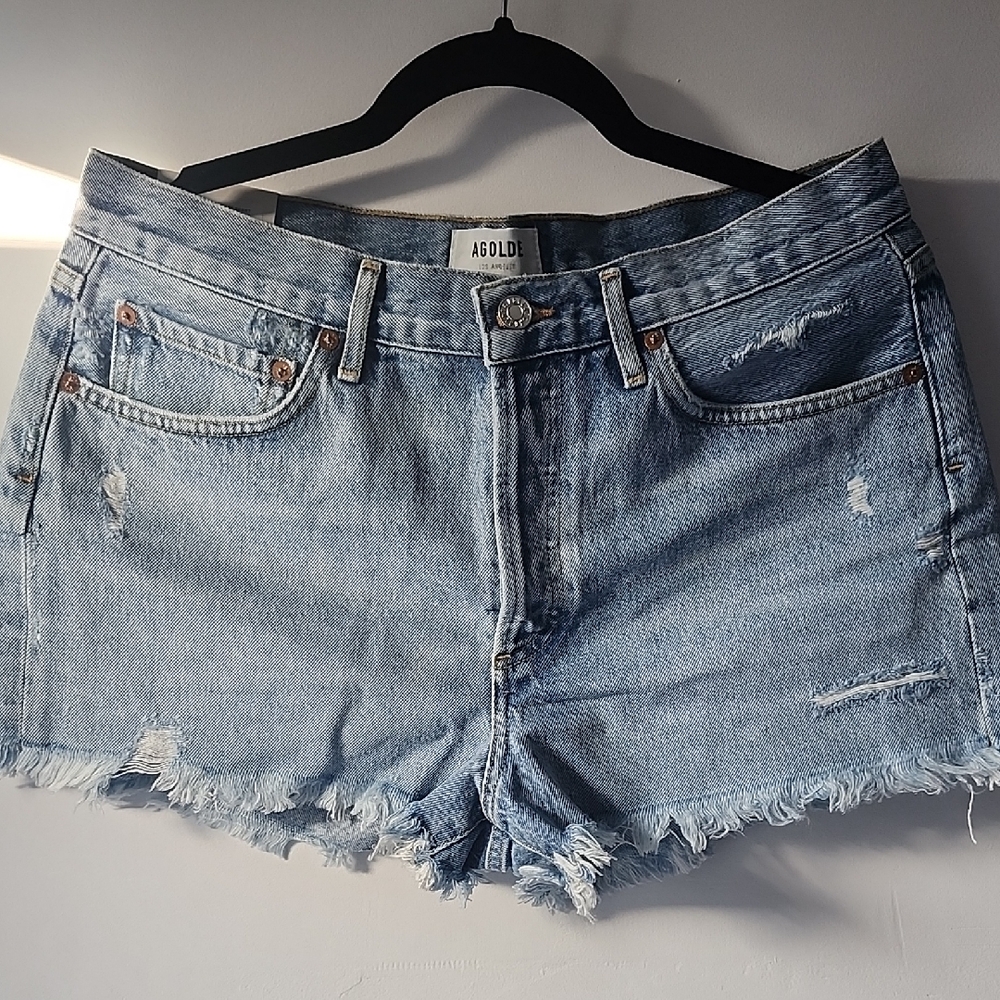 Agolde Light Blue Distressed Jean Shorts